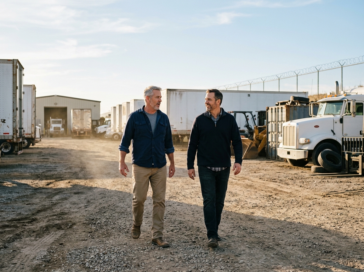 Sebastian and Omar walking a truck yard